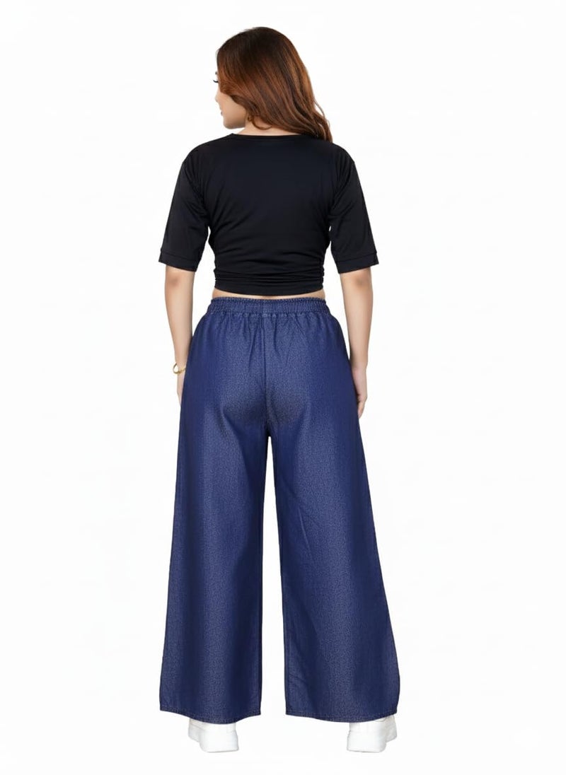 VIG TRENDS Denim Palazzo for Women, Black Wide Leg Pants with 2 Side Pockets, Stylish Bottom Wear, Jumbo Size - Image 4